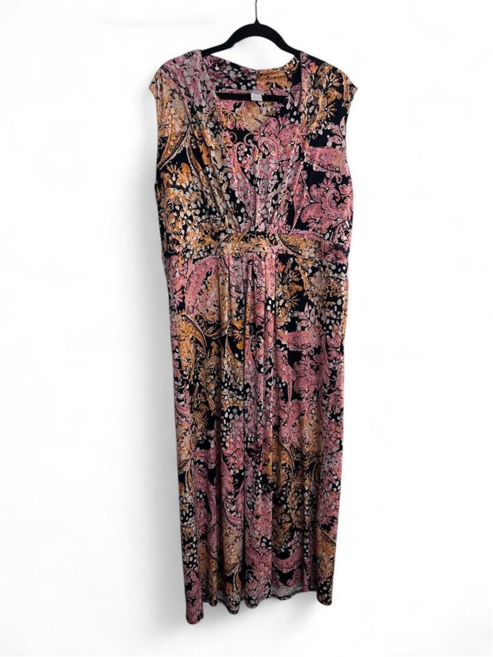 Chico's Black, Pink & Gold Paisley Maxi Dress